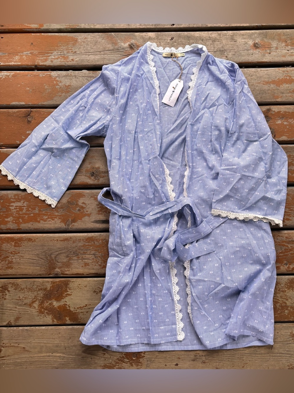 Indigo Paisley Blue Robe with Lace Trim - Size L/XL *NEW*